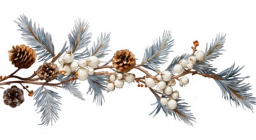 Fir branch, with branches of berries and snow isolated. snowing fir tree branch, isolated on transparent background, AI generated png