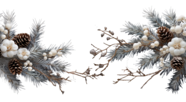 Fir branch, with branches of berries and snow isolated. snowing fir tree branch, isolated on transparent background, AI generated png