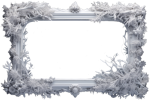 A frame of a frosty pattern of ice crystals on a transparent background. A frame with an abstract ice structure. Frost on the glass, freezing effect, AI generated png