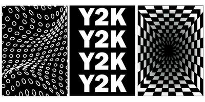 Set of abstract aesthetic y2k geometric elements and 3D wireframe shapes. Black and white retro design elements. Vector illustration for social media or posters.