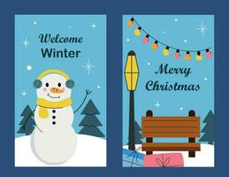 Winter banner with snowman, winter illustration, flat illustration vector