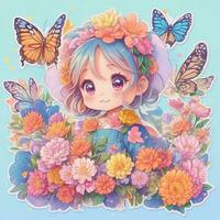 A beautiful fairy girl with lovely butterfly and flowers photo