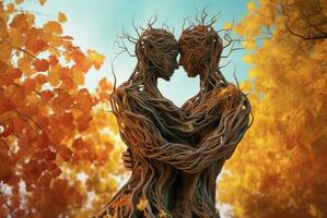 Tree shape couple embrace. Generate Ai photo