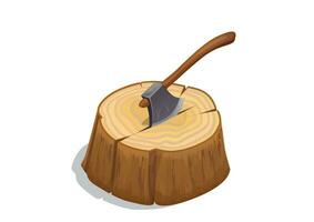 wooden tree stump with axe vector