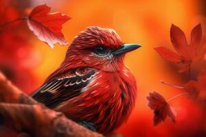 Colorful red brave flycatcher. Generate Ai photo