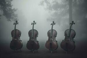 Fog quartet black night. Generate Ai photo