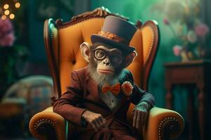 Fancy suit top hat monkey. Generate Ai photo