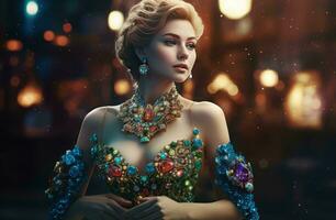 Princess outfit gems dress portrait. Generate Ai photo