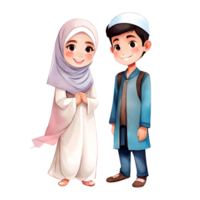 islamico cartone animato famiglia musulmano di coppia nozze beatitudine isolato trasparente illustrazione png