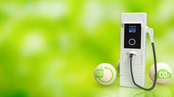 Ev station on Green Bokeh  background for Technology concept 3d rendering photo