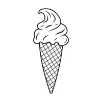 Ice cream in a waffle cone. Street food linear icon. Hand drawn doodle illustration. vector