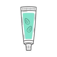 Mint toothpaste tube. Linear doodle illustration with blue shape. Dental care, oral hygiene concept. vector