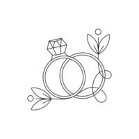 Hand drawn vector wedding rings with leaves. Doodle design elements for invitation, postcard and other.