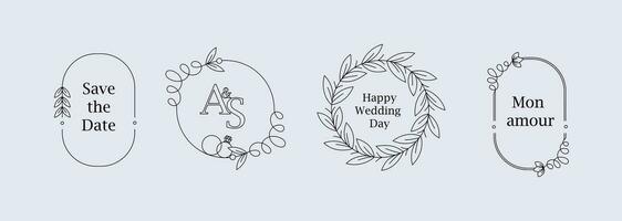 Hand drawn vector frames for wedding design. Doodle design elements.