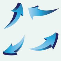 blue 3d arrows of various 4 shapes set. Realistic arrow twisted in various directions. Infographic object a pointer sign vector