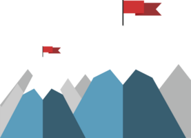 Red flag on mountain peak. Success concept illustration. Transparent background png