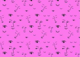 Faces of people seamless pattern. Vector doodle background