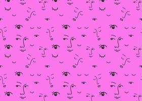 Faces of people seamless pattern. Vector doodle background