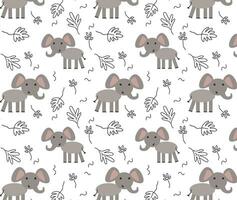 Cute elephants seamless pattern. Vector illustration in flat style.  Wrapping paper, fabric, textile.