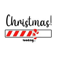 The progress bar with the inscription - Christmas loading in a schematic children's style. Vector Christmas illustration for the design of a T-shirt, poster or greeting card. Loading with a candy cane