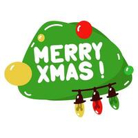 Vector conversational green ball with the inscription Merry Christmas with a garland isolated on a white background. New Year's greetings. Design of a Christmas greeting card, banner, poster, stickers