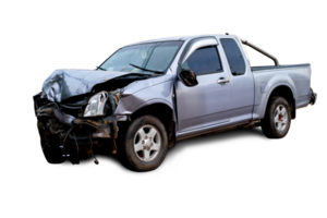 frente e lado Visão do bronze pegar carro pegue Difícil estragado de acidente em a estrada. rachado carros depois de colisão. isolado em transparente fundo, png