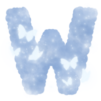 cloud blue W alphabet with butterflies and sparkles png