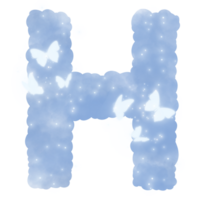 cloud blue H alphabet with butterflies and sparkles png