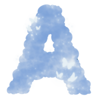 cloud blue A alphabet with butterflies png