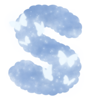 cloud blue S alphabet with butterflies and sparkles png