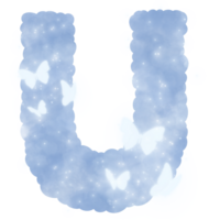 cloud blue U alphabet with butterflies and sparkles png