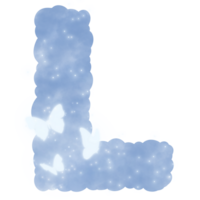 cloud blue L alphabet with butterflies and sparkles png