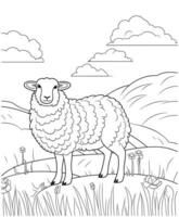 sheep is standing on a hill coloring page vector