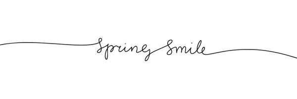 Spring Smile one line continuous banner. Text banner single line. Hand drawn vector art.