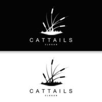 Creek and Cattail River Logo, Simple Minimalist Grass Design for Business Brand vector