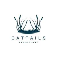 Creek and Cattail River Logo, Simple Minimalist Grass Design for Business Brand vector