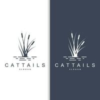 Creek and Cattail River Logo, Simple Minimalist Grass Design for Business Brand vector