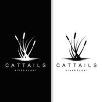 Creek and Cattail River Logo, Simple Minimalist Grass Design for Business Brand vector