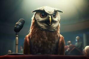 Politician owl speech testify wing. Generate Ai photo