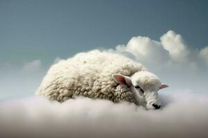 Sheep sleep cloud sky. Generate Ai photo