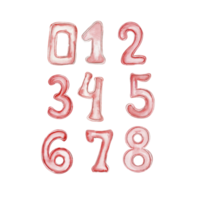 Watercolor hand drawn pink numbers. png