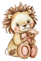 Watercolor hand drawn cute small baby lion. png