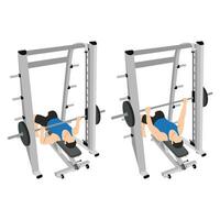 Man doing smith machine bench press exercise. vector