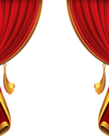 vermelho cortina com dourado enfeite em transparente fundo. perfeito para grande abertura folheto modelo, convite, cartão, oferecer, comprar, e promoção. generativo ai png