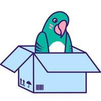 Homeless Green Tropical Parrot in Cardboard Box vector