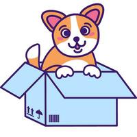 Homeless Dog Puppy in Cardboard Box Illustration vector