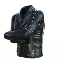 schwarz Leder Jacke mit Spikes png