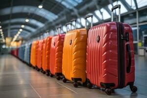 suitcase of luggage at the airport for holidays professional advertising photography AI Generative photo