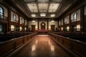 empty courtroom the judge court room professional advertising photography AI Generative photo