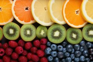 mix fruits isolated with pastel background professional advertising photography AI Generated photo